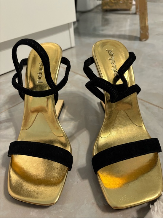 Jeffrey Campbell Shoes - Jeffrey Campbell Black Suede Strappy Gold Metallic Sandal Heels